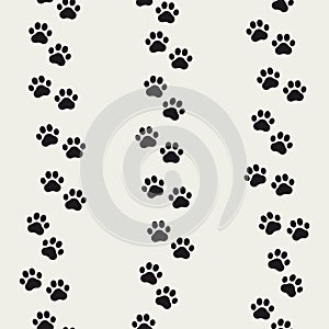 Paw seamless pattern. Reflected cat or dog background. Footprint design for prints. Reflecting walking patern. Marks printing. Rep