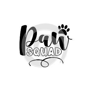 Paw Squad- decorative text with paw print.