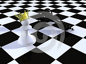 Empenar contra ajedrez el rey sobre el tablero de ajedrez 