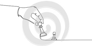 Pawn and bishop or queen chess pieces are drawn by one black line on a white background. Continuous line drawing. Vector