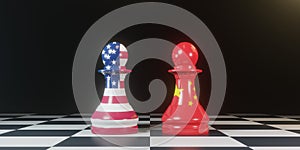 Pawn chess Battle between USA and China on chess board for political conflict and war concept