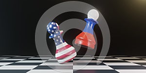 Pawn chess Battle between USA and Russia on chess board for political conflict and war concept