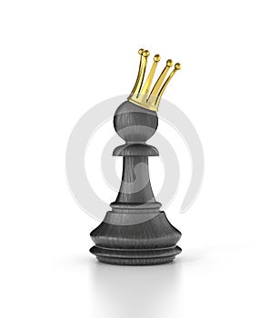 Pawn in a golden crown on white.