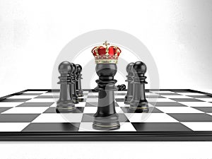 A pawn king crowned standing and leading the team