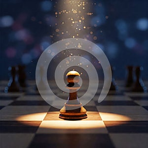 A pawn in a ray of light on the chessboard.