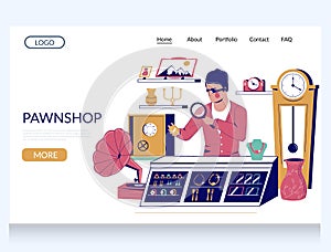 Pawn shop vector website landing page template