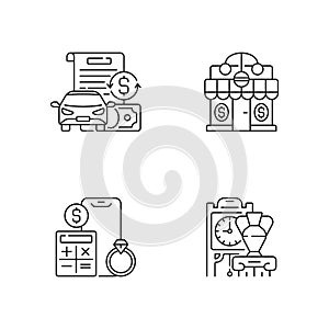 Pawnbroker shop linear icons set photo