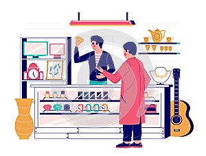 Pawnshop services, vector flat style design illustration