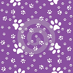 Paws seamless purple background, paw pattern, Print