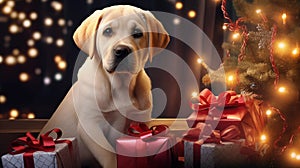 Pawsitively Merry: Labrador Puppy\'s Christmas Delight. Ai generated
