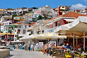 Paxos harbour tourists visiting the Greek island in the Ionian sea