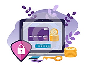 vector hand drawn illustration on the theme of security of electronic payments, data protection
