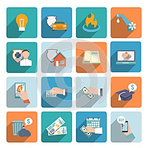 Pay bill icons flat set