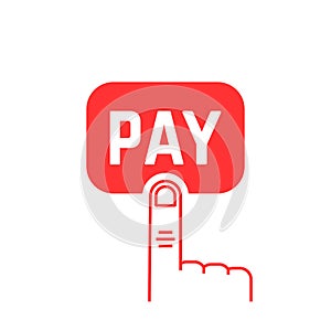 Pay button with red thin line finger on white