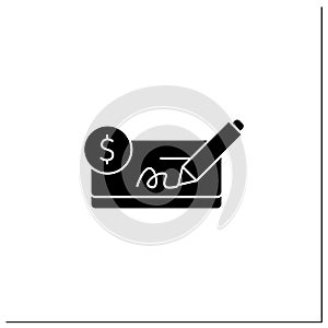 Pay in cheques glyph icon photo