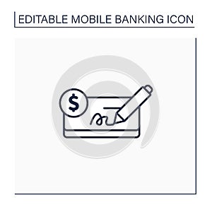 Pay in cheques line icon