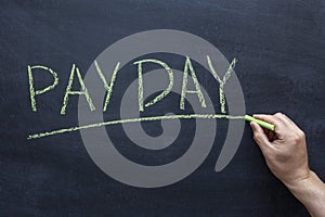 Pay Day text on blackboard. Writing on a chalkboard
