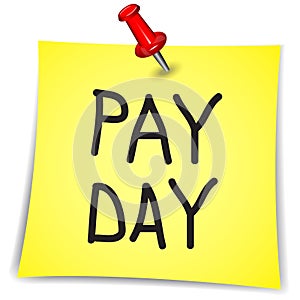 Pay day word on a Note Paper with pin on white