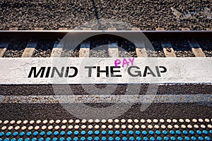 Pay gap, Mind the pay gap graffiti in pink, Gender pay equality concept illustration