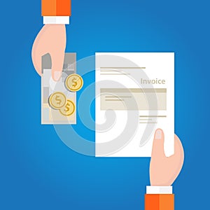 Pay invoice bill holding paper and cash money for transaction