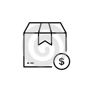 Pay Money Dollar for Delivery Service Black Line Icon. Currency Payment Transfer for Parcel Box Linear Pictogram. Pay
