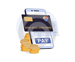 Pay money with mobile phone banking online payments. Pay online concept illustration set, perfect for banner, mobile app