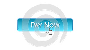 Pay now web interface button clicked with mouse cursor, blue color, bank online