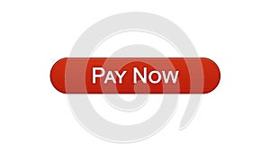 Pay now web interface button wine red color, online banking service, shopping