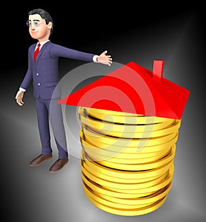 Pay Off Mortgage Coins Showing Housing Loan Payback Complete - 3d Illustration