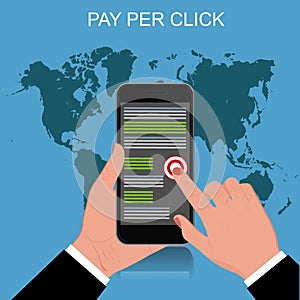 Pay per click, cellphone, vector illustration