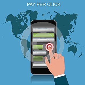 Pay per click, cellphone, vector illustration