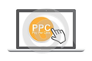 Pay per click concept with laptop and cursor