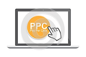 Pay per click concept with laptop and cursor photo