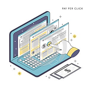 Pay per click concept in thin line style