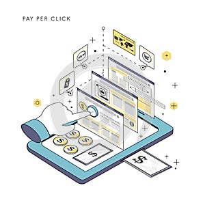 Pay per click concept in thin line style
