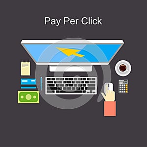 Pay per click flat design illustration.