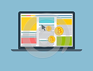 Pay per click flat illustration with laptop and pointer.