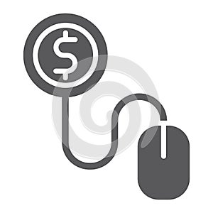 Pay per click glyph icon, internet and marketing, mouse and dollar sign, vector graphics, a solid pattern