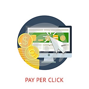 Pay per click icon with pc and notebook