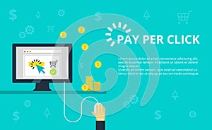 Pay per click illustration. Internet marketing, advertising concept in line and flat style.