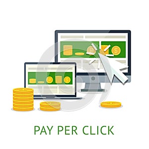 Pay per click illustration with pc and notebook