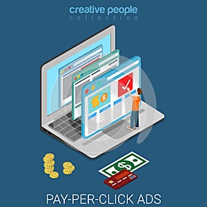 Pay-per-click internet business laptop flat 3d isometric vector