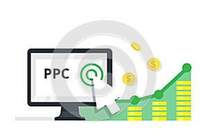 Pay Per Click internet marketing concept - flat illustration. PPC advertising and conversion.