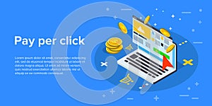 Pay per click marketing isometric vector concept illustration. P