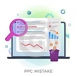 Pay per Click mistake flat vector icon. PPC digital marketing campaign errors and mistakes concept