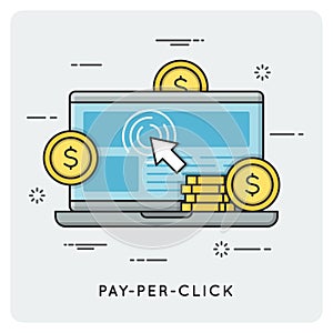 Pay per click. Thin line concept.