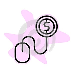 Pay per click thin line icon, internet and marketing, mouse and dollar sign