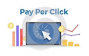 Pay Per Click vector flat illustration. Concept for mobile bank and internet payment, tax process. Flat banner, eps 10