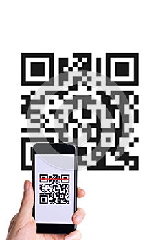 Pay qr code. Hand holding mobile smartphone screen for payment, online pay, scan barcode with qr code scanner on digital