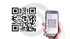 Pay qr code. Hand holding mobile smartphone screen for payment, online pay, scan barcode with qr code scanner on digital smart